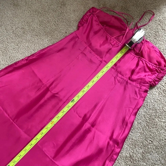 Express Y2K 90’ 100% Silk Pink Maxi Dress w/ flower detail - Picture 14 of 17